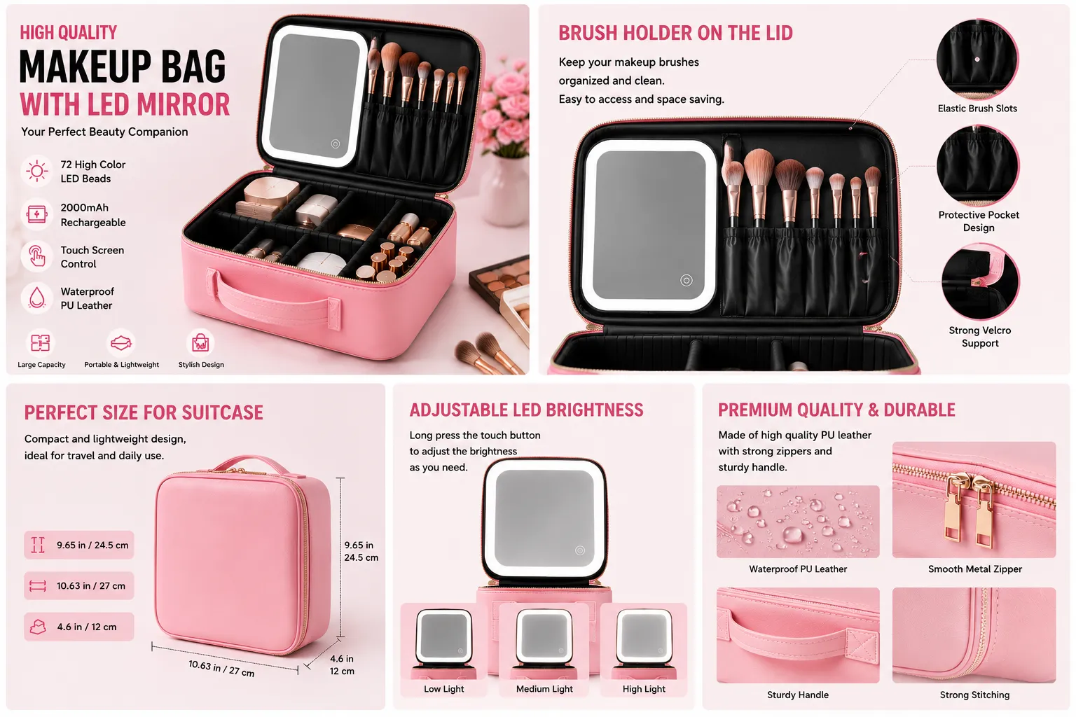 HIGH QULITY MAKEUP BAG WITH LED MIRROR