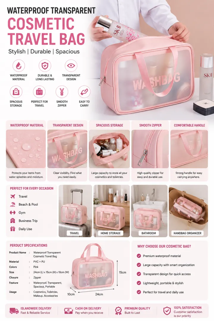 WATERPROOF TRANSPERANT COSMATIC TRAVAL BAG